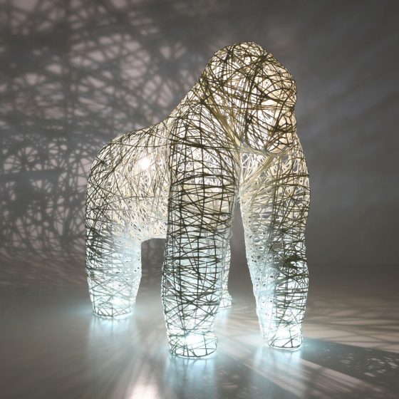 Gorille lumineux, structure 3D, fibre minérale, led