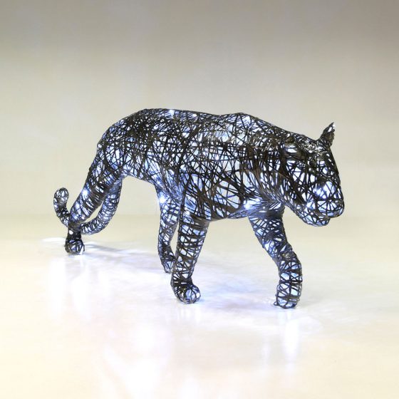 Panthère lumineuse, structure 3D, fibre minérale, led